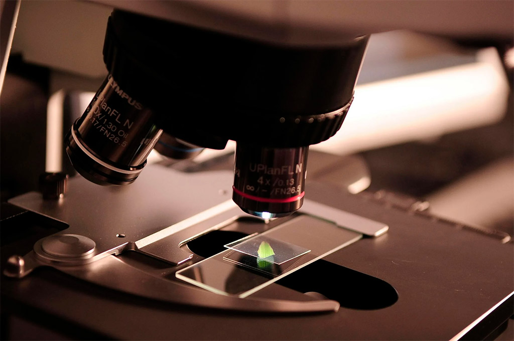 Primer plano de un microscopio