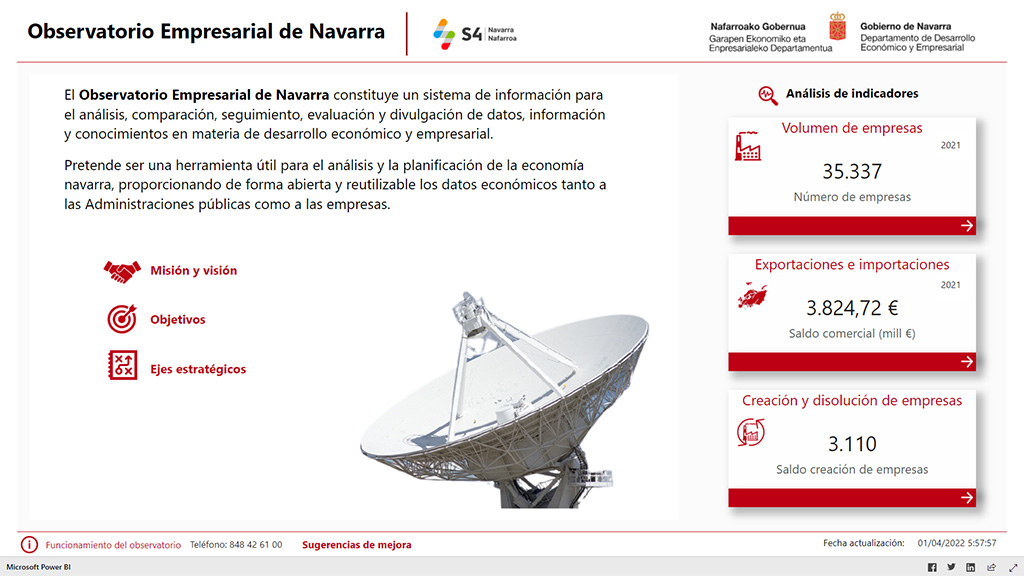 Web donde se puede consultar el Observatorio Empresarial de Navarra.