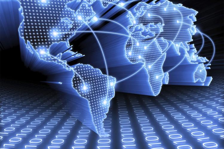 Mapa del mundo conectado por múltiples líneas