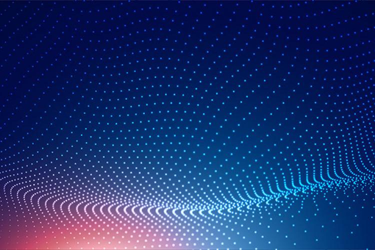 Multitud de puntos formando ondas en degradado de azul oscuro a azul claro